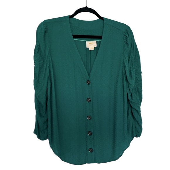 Maeve Tops - Anthropologie Maeve Ruched Sleeve V-Neck Buttons Blouse Front Blouse Top 14